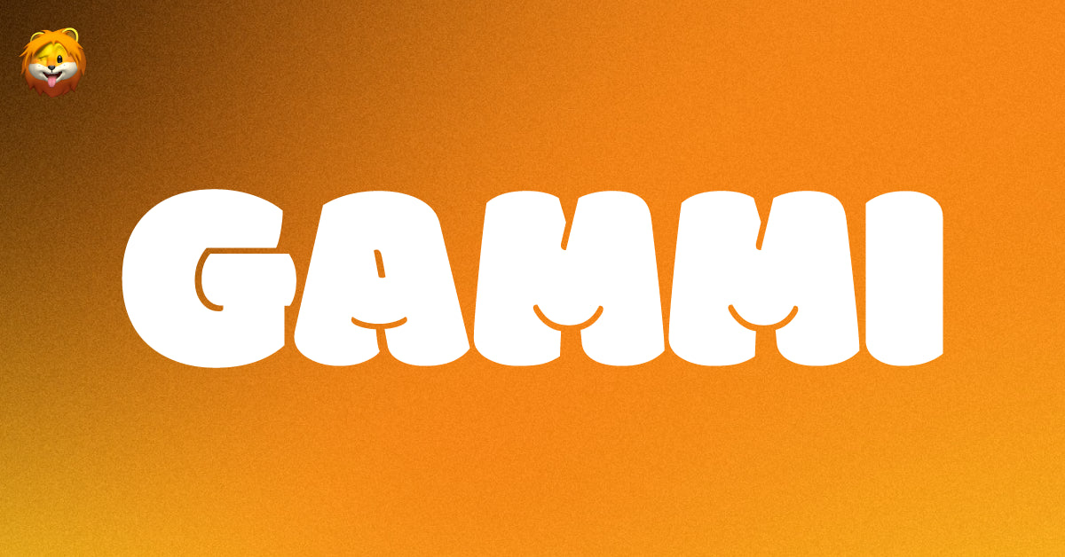 White text 'GAMMI' on an orange gradient background with a logo in the corner.